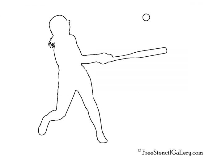 Softball Player Silhouette 01 Stencil