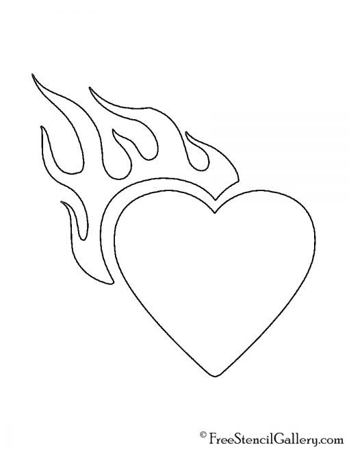 Heart with Flames Stencil