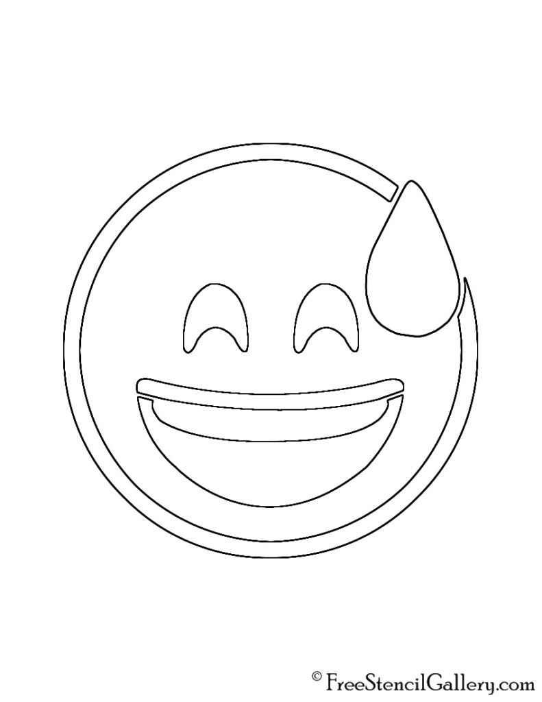 Emoji - Smiling Sweat Stencil | Free Stencil Gallery