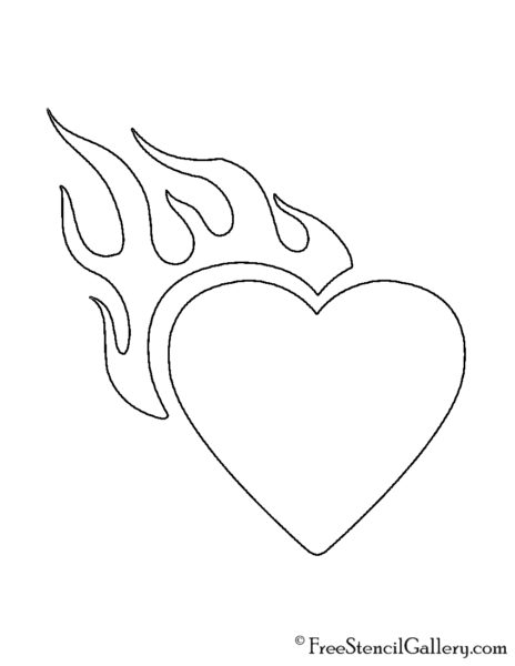 Heart with Flames Stencil | Free Stencil Gallery