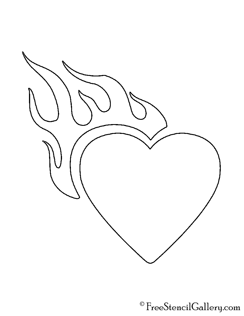 Heart with Flames Stencil